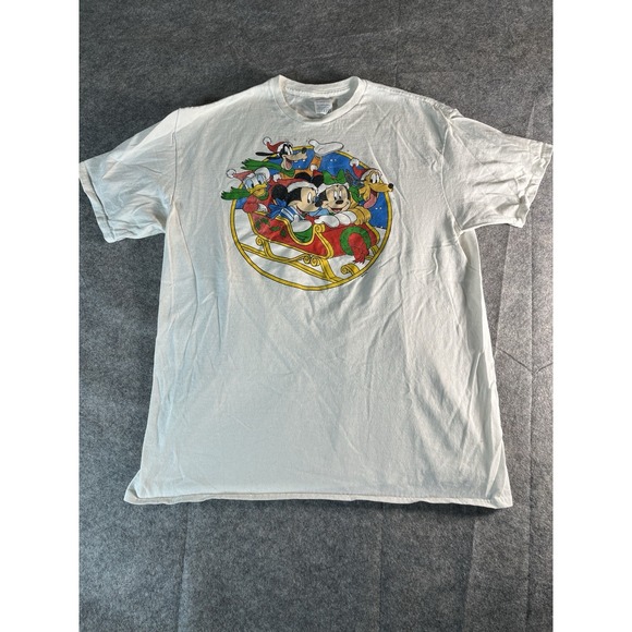 Vintage Mickey Mouse Shirt Mens Large White Disney 90s Christmas Edition Cartoon - Picture 1 of 6